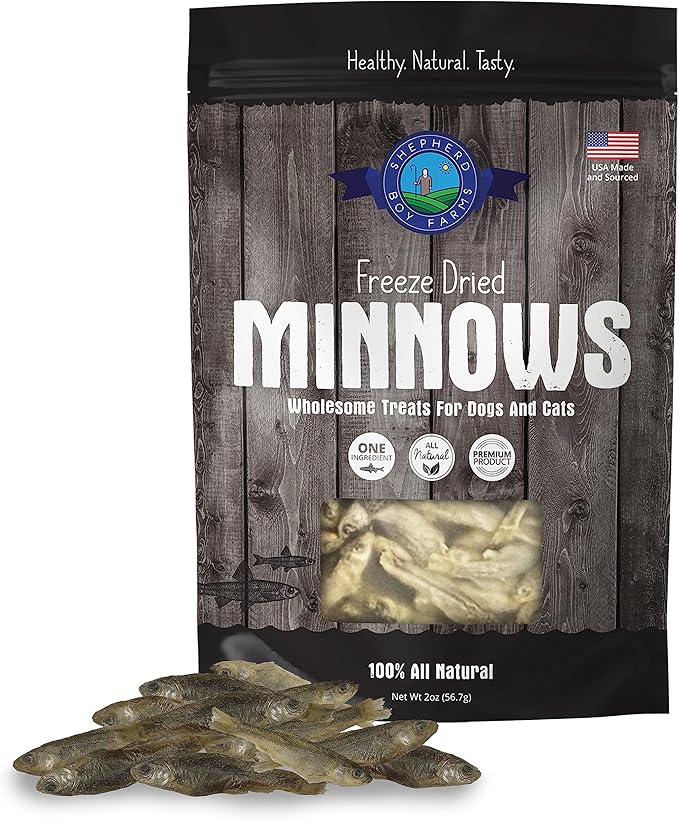 Shepherd Boy Farms Freeze Dried Dog and Cat Treats, Minnows, All Natural Single Ingredient Freeze-Dried Dog Treat & Snacks, Made in USA, High in Protein, Essential Nutrition of Raw Food, 2oz