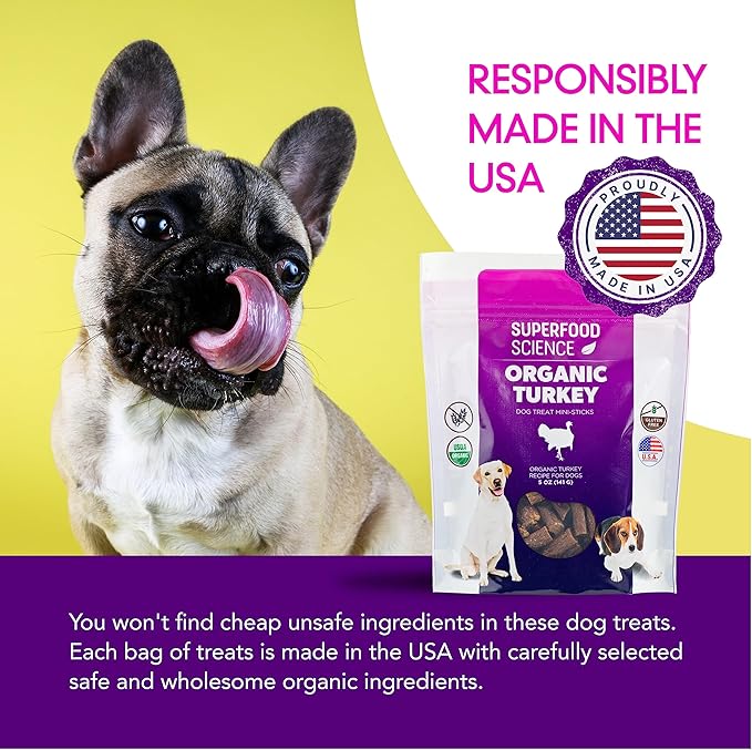 Organic Dog Treats – Turkey Dog Treats That Are Healthy, Low Calorie & Hypoallergenic Limited Ingredient Semi-Soft Bites, Natural Puppy Training Treats for Sensitive Stomachs, Made in USA, 5 oz