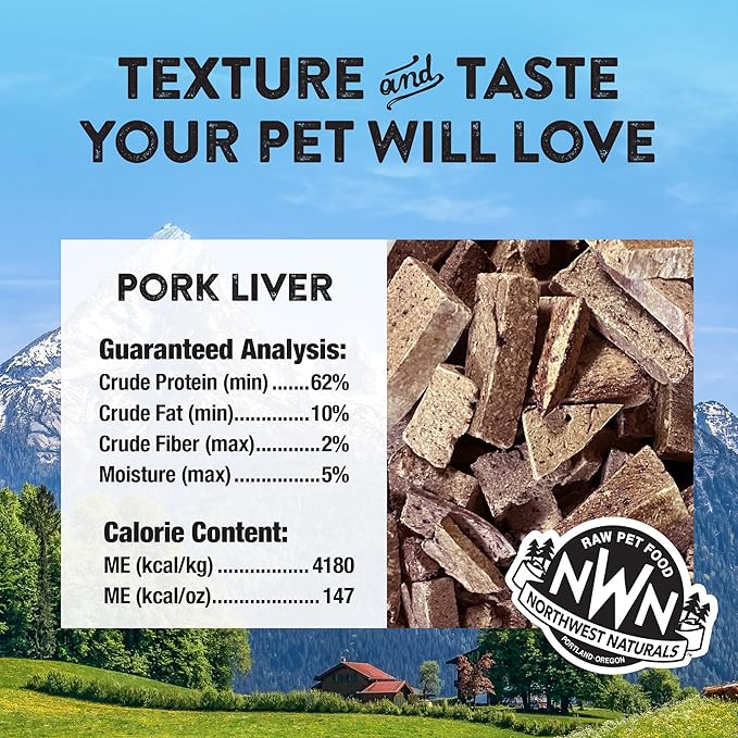 Northwest Naturals Raw Rewards Freeze-Dried Pork Liver Treats for Dogs and Cats - Bite-Sized Pieces - Healthy, 1 Ingredient, Human Grade Pet Food, All Natural, Proudly Made in USA, 3 Oz
