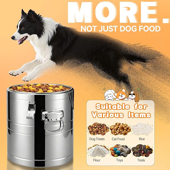 35lb Stainless Steel Dog Food Storage Container, Large Capacity Metal Pet Food Storage Container with Scoop, Airtight Dog & Cat Food Treat Bin for Dry Food Keep Fresh for Multi-Pet Households