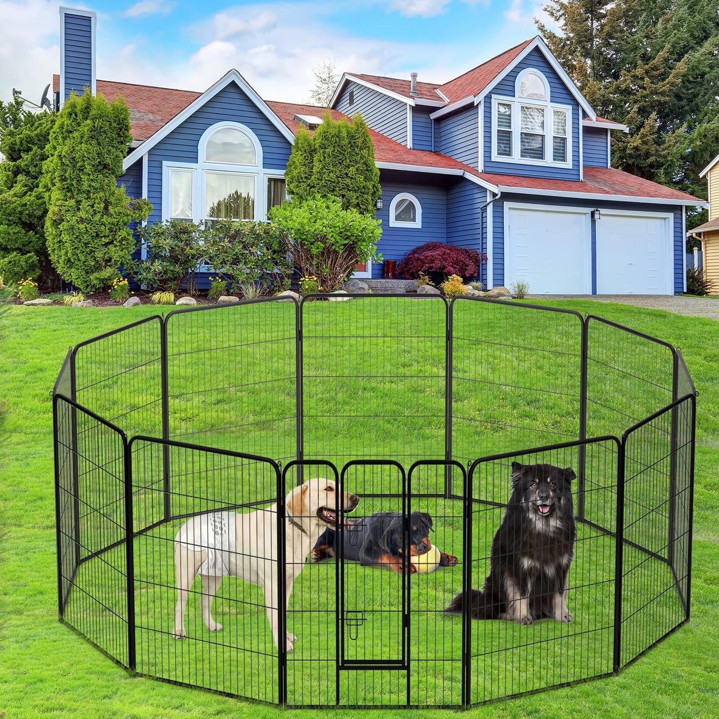 BestPet Dog Playpen Indoor 40 inch 12 Panels Metal Dog Pen Pet Dog Fence Outdoor Exercise Pen with Doors,Pet Puppy Playpen for RV Camping Yard, Black