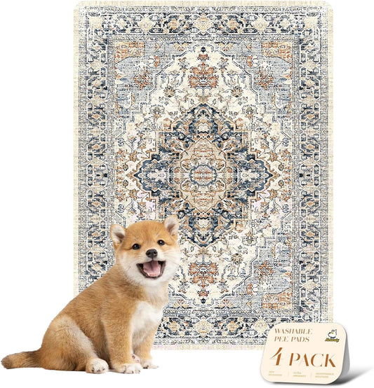 nunubaby 4PACK Washable Pee Pads for Dogs, Stylish, Non-Slip and Leak-Proof Pee Pads. Reusable Potty Pads for Dogs for Crates and Floors.(Beige/Multi, 18" x24")