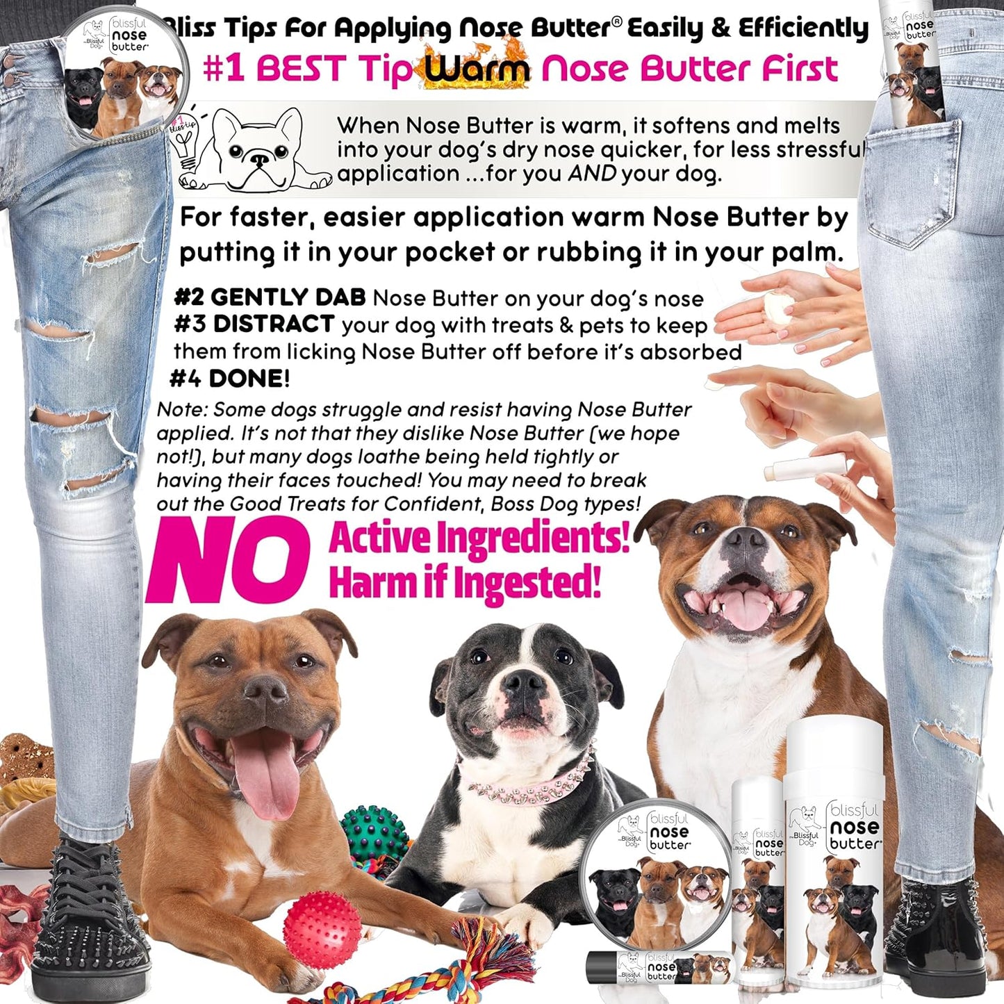 The Blissful Dog Staffordshire Bull Terrier Nose Butter for Dry, Cracked Skin, Lick-Safe Dog Nose Balm with Moisturizing Shea Butter, Almond, Olive, and Essential Oils, Pet Supplies, Uncented, 1 oz.