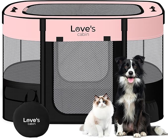 Love's cabin Pet Puppy Dog Playpen, Small Dog Tent Crates Cage Indoor/Outdoor, Portable Exercise Playpen for Cat, Foldable Pop Up Dog Kennel Playpen with Carring Case (S, Pink)