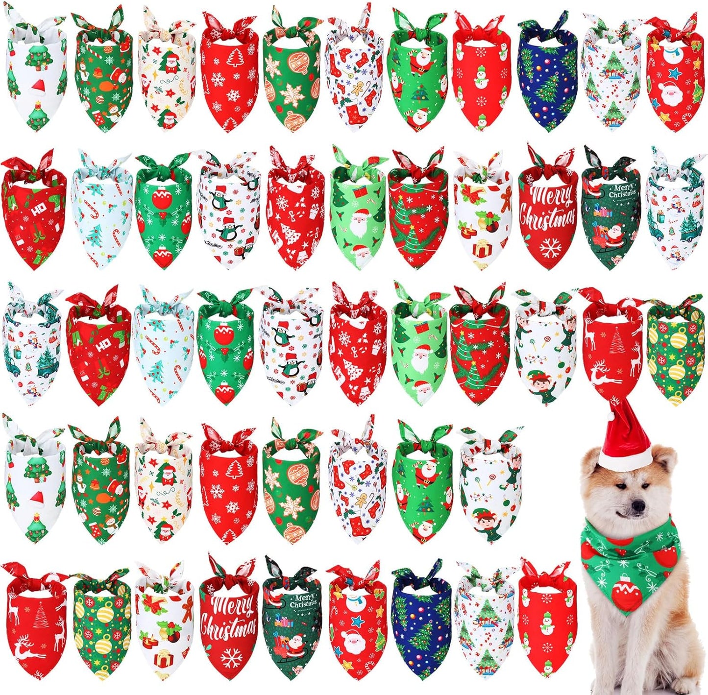 Abbylike 50 Pcs Christmas Dog Bandanas Bulk Xmas Bandanas for Dogs Triangle Kerchief Bibs Scarf Set for Pet Xmas Costume Photo Props Accessories Pet Shops Grooming, 25 Styles (31.5 x 21.7 x 21.7)