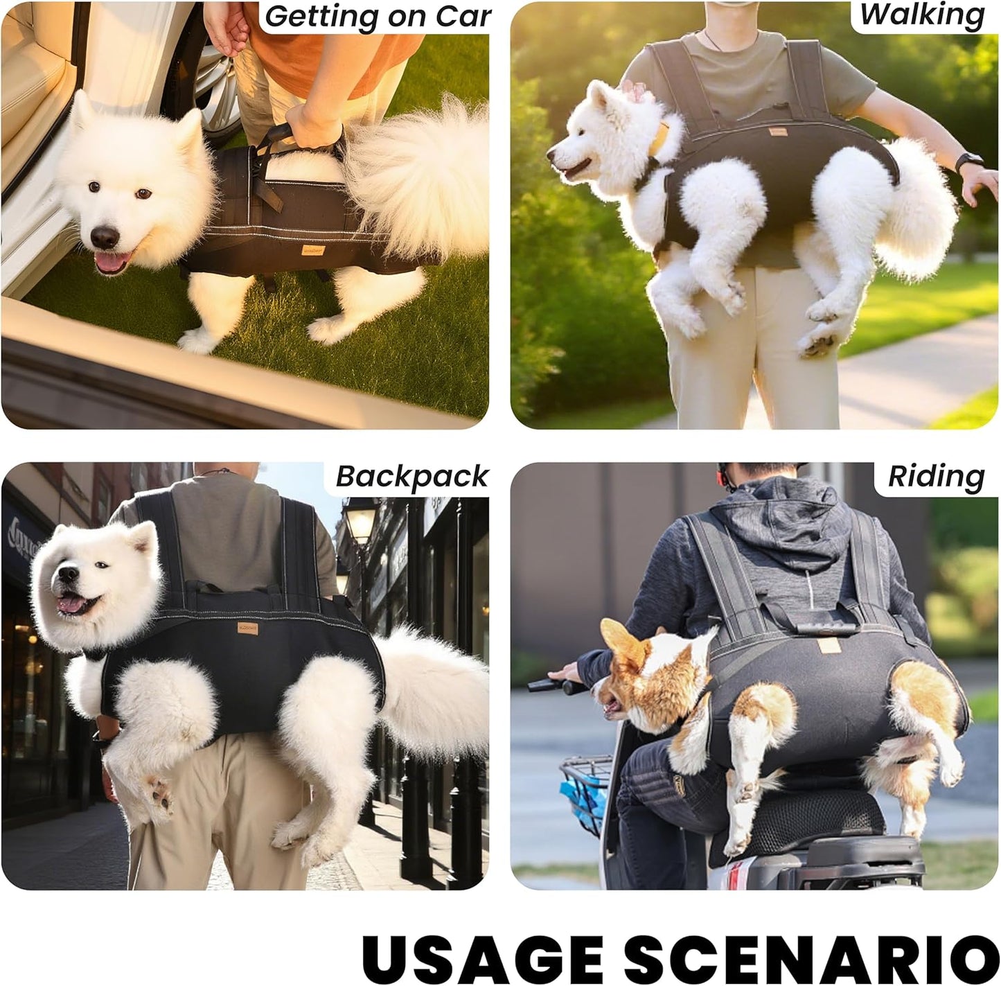 Dog Lift Harness Backpack Carrier for Large Dogs, Full Body Sling with Handle, Dog Harness for Joint Injuries, Arthritis, Ideal for Stairs, Elderly Dogs (Black XX-Large 50-66 LBS)