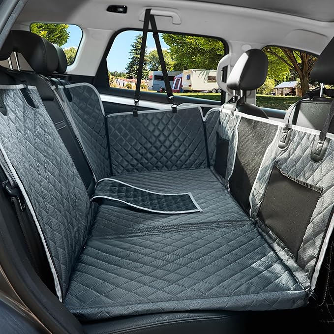 Back Seat Extender for Dog,Waterproof Hard Bottom Dog Car Seat Cover for Back Seat Protector,Foldable Camping Pet Hammock Bed,Easy Clean Travelling Accessories Car SUV Truck (Gray)