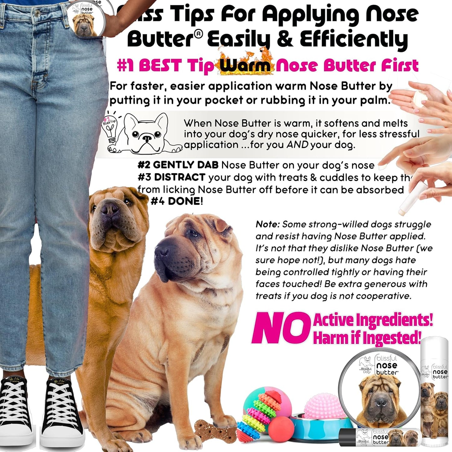 The Blissful Dog Chinese Shar-Pei Nose Butter for Dry, Cracked Skin, Lick-Safe Dog Nose Balm with Moisturizing Shea Butter, Almond, Olive, and Essential Oils, Pet Supplies, Uncented, 4 oz.