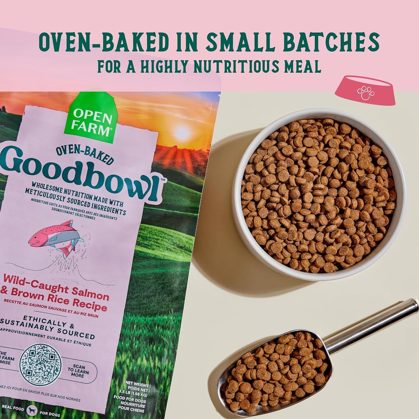 Open Farm Goodbowl, Oven-Baked Small Batch Dry Dog Food - Wild Caught Salmon & Brown Rice Recipe, Includes Non-GMO Produce & Grains, 3.5lb Bag (56oz Bag)
