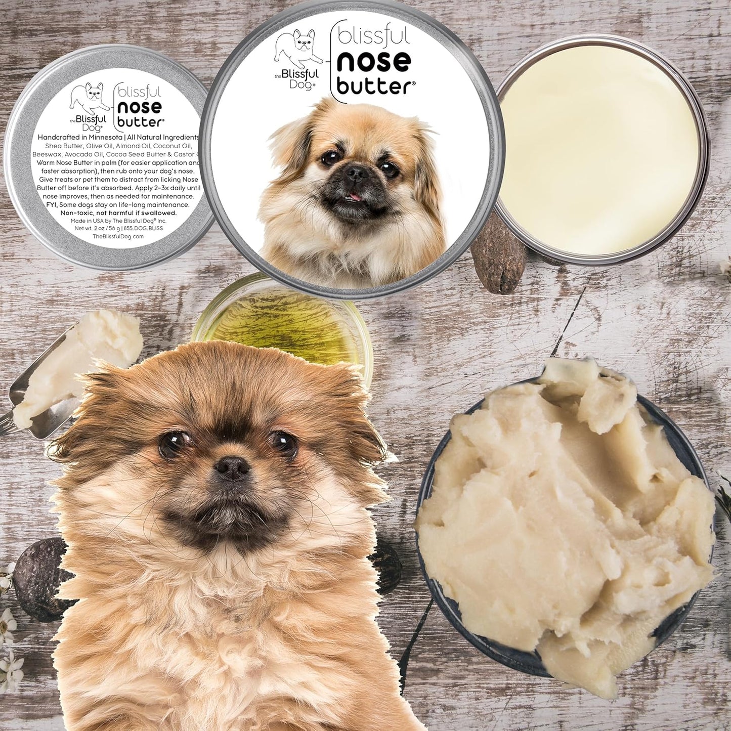 The Blissful Dog Tibetan Spaniel Nose Butter for Dry, Cracked Skin, Lick-Safe Dog Nose Balm with Moisturizing Shea Butter, Almond, Olive, and Essential Oils, Pet Supplies, Uncented, 1 oz.