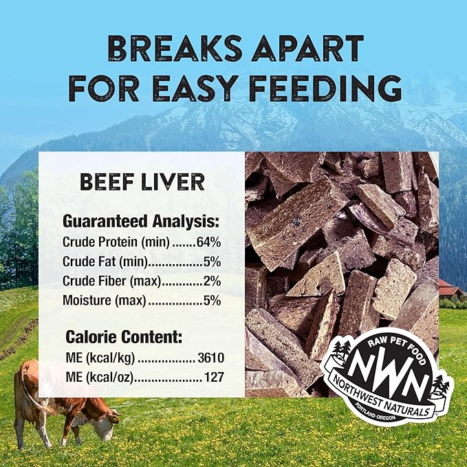 Northwest Naturals Raw Rewards Freeze-Dried Beef Liver Treats for Dogs and Cats - Bite-Sized Pieces - Healthy, 1 Ingredient, Human Grade Pet Food, All Natural, Proudly Made in USA, 10 Oz (Pack of 3)