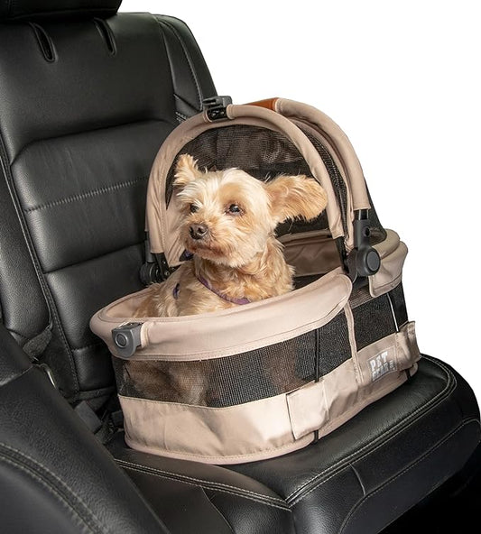 Pet Gear No-Zip View 360 Ultra Lite Pet Safety Carrier & Car Seat for Small Dogs & Cats Push Button Entry, 15", Sand,View 360 Ultra Light 15-inch,Sand