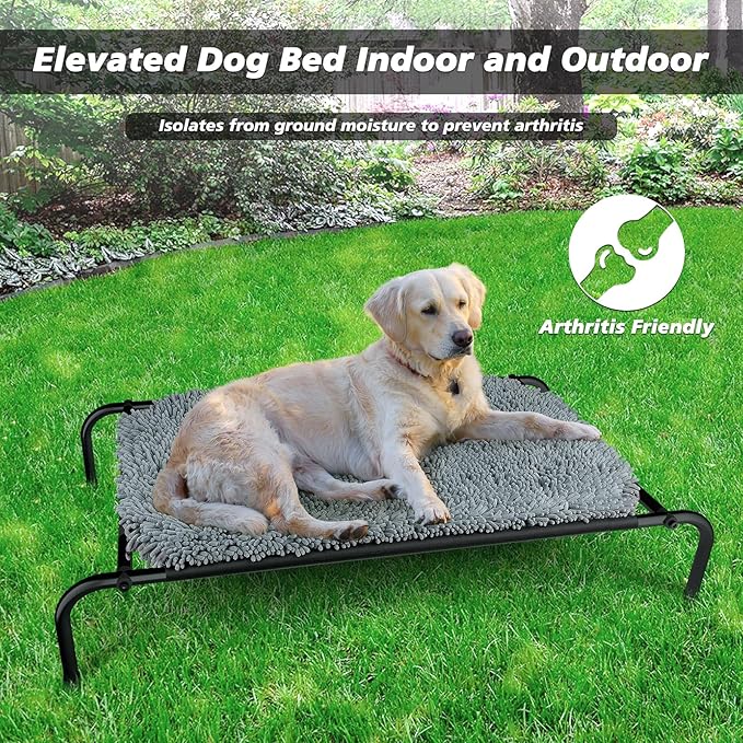 Elevated Dog Bed with Snuffle Mat Feature 2 in 1, Raised Dog Bed for Indoor and Outdoor Use Portable Warm Pet Cot with Puzzle Feeding Game for Slow Eating, Suitable for Small Medium Large Dogs