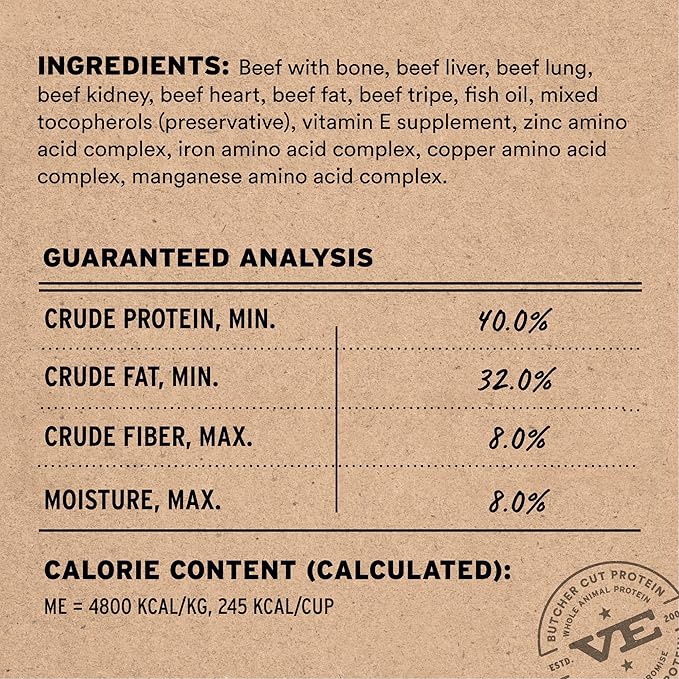 Vital Essentials Freeze-Dried Raw Beef Crunchy Mini Nibs | Complete Meal or Mixer Dog Food | 3 lbs Big Bag