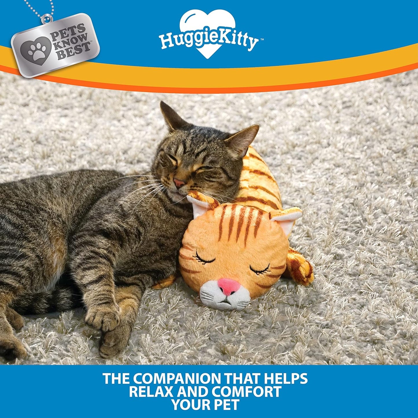 Pets Know Best HuggieKitty | Comfort Purring Companion with Heartbeat Sleep Aide for Cats & Kittens, Heating for Calming Relief, Carrier & Behavioral Training Essential, Breeds, Orange