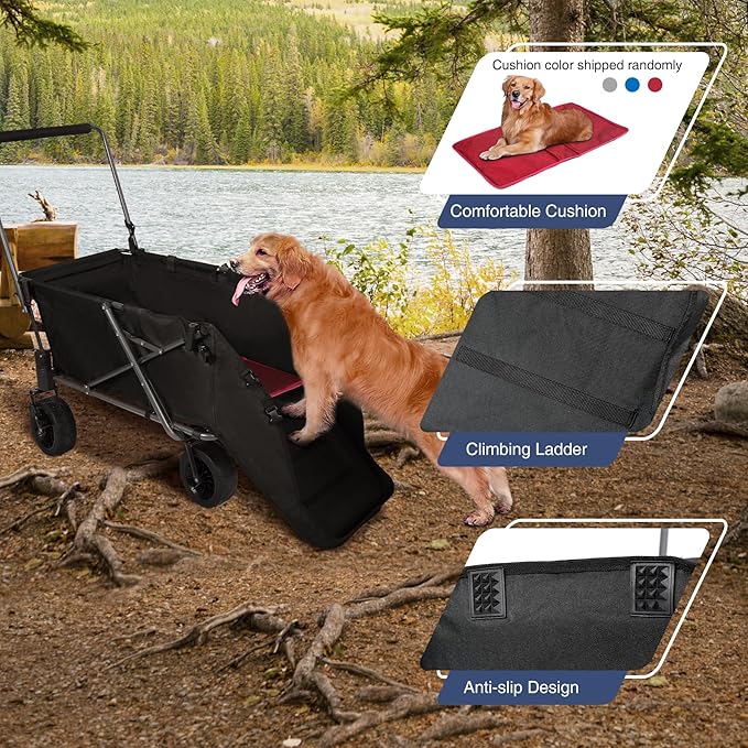 REDCAMP Folding Dog Wagon Cart with Extendable Rear End Heavy Duty, 220L Large Collapsible Utility Cart Dog Stroller with Tailgate for Sports Shopping Pet, Black