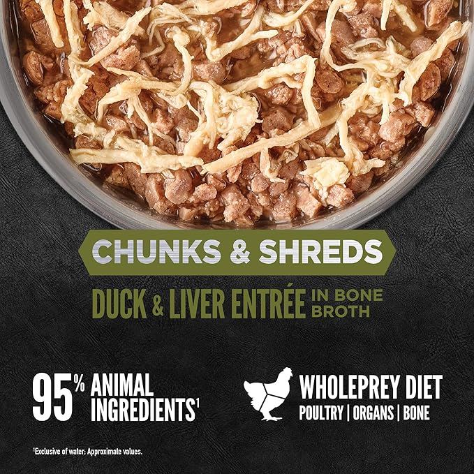 ORIJEN Chunks & Shreds Wet Cat Food Duck & Liver Entrée 3oz Cans (12 Count)